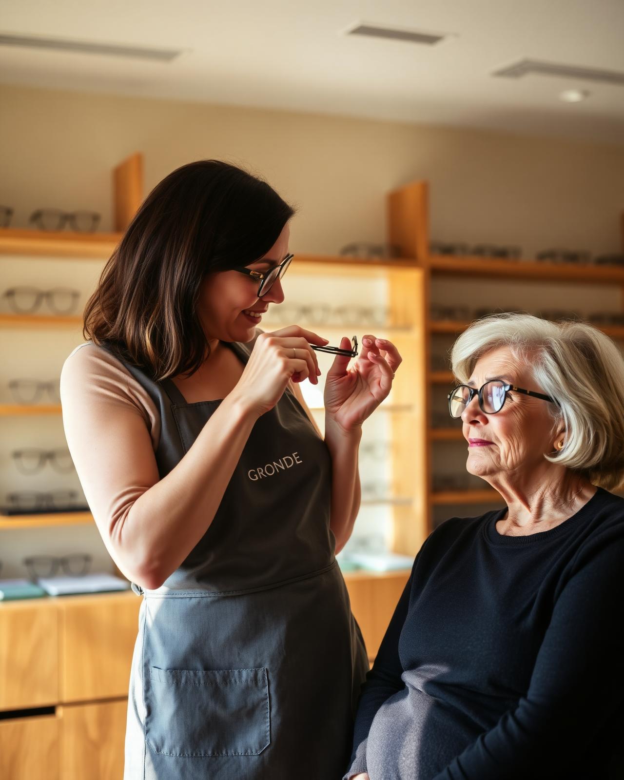 Optikerin passt Gleitsicht-Brille bei GRONDE an