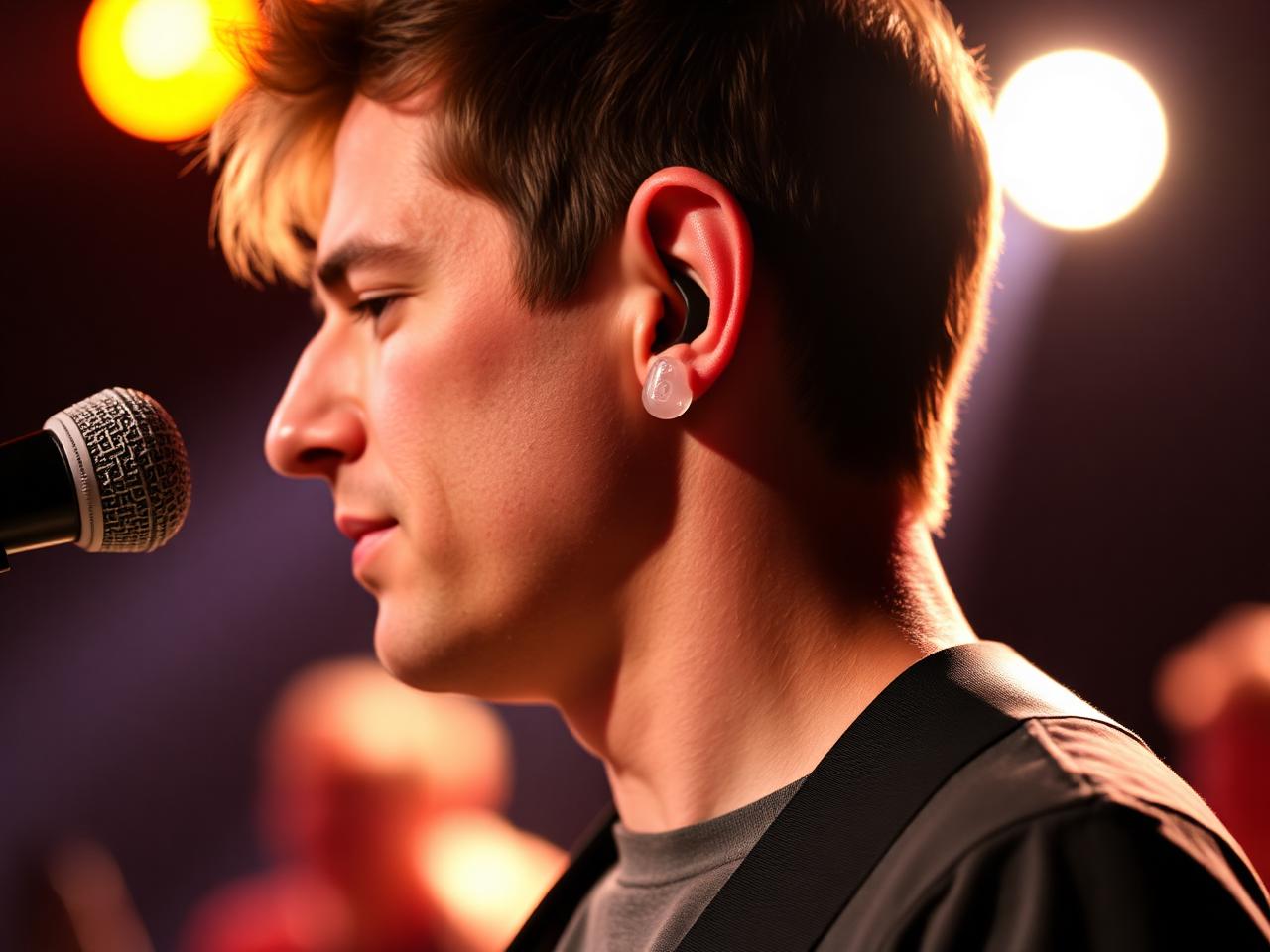 Musiker auf der Bühne mit individuellem Gehörschutz