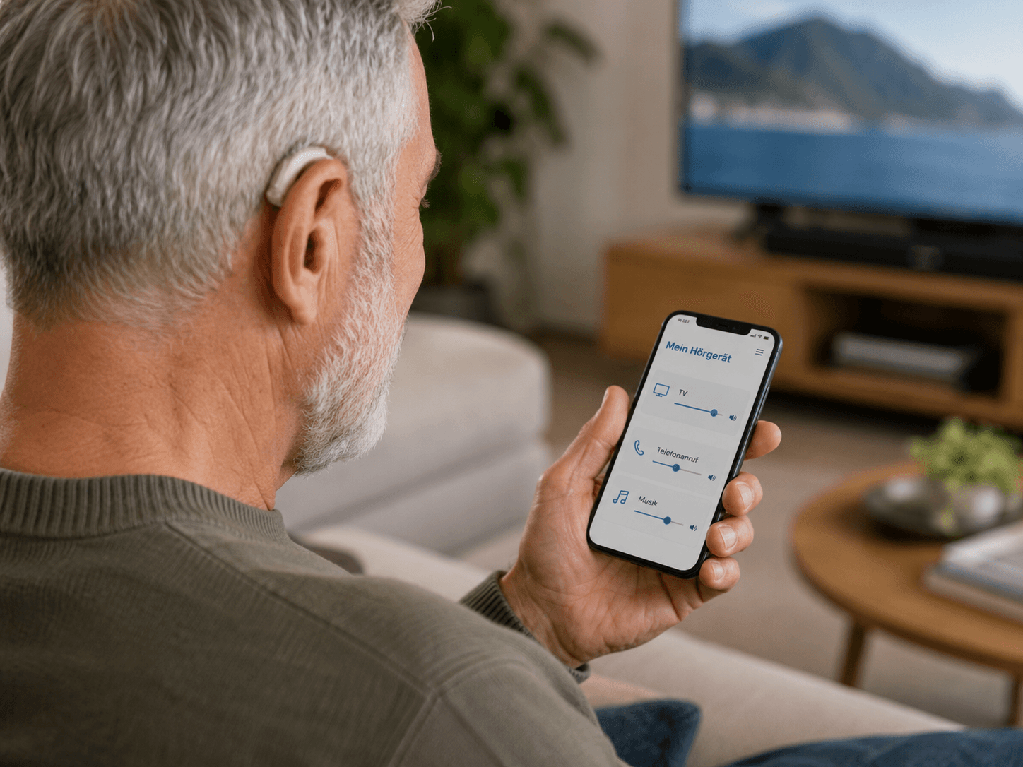Hörgerät verbunden mit Smartphone-Klangwellen