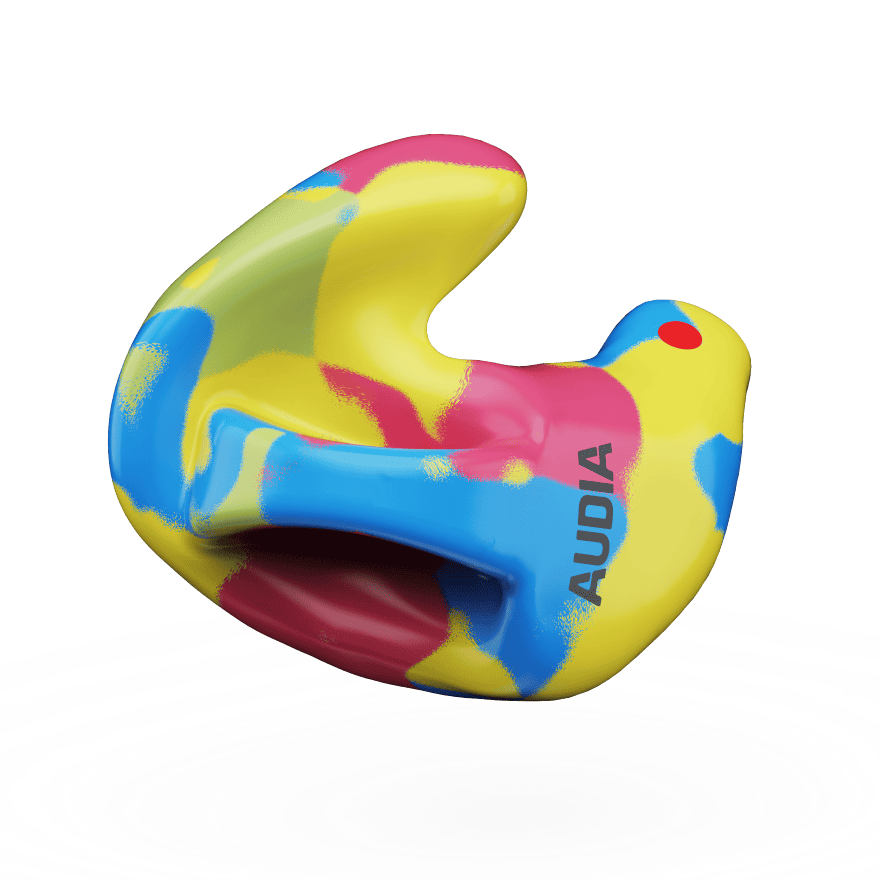 Kein Wasser im Ohr mit Audia Schwimmschutz, gelb-blau-pink, massgefertigt, bei GRONDE Sehen & Hören Audia Schwimmschutz, gelb-blau-pink, massgefertigt, bei GRONDE Sehen & Hören